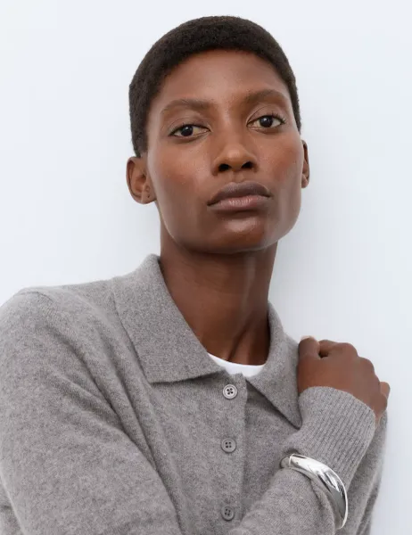 Autograph Pure Cashmere Collared Button Through Cardigan Mid Grey Marl