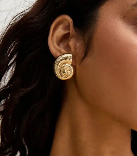Gold Tone Swirly Shell Stud Earrings