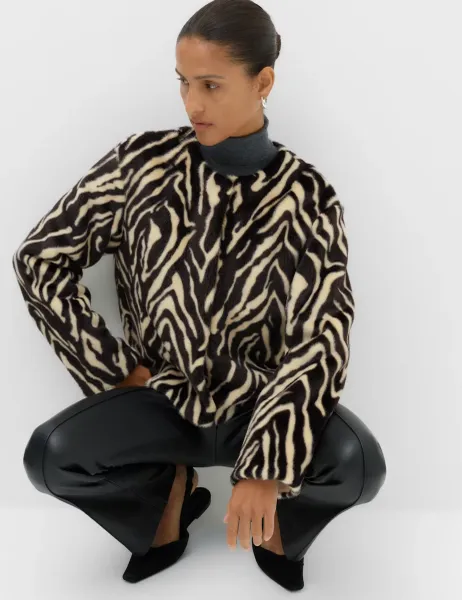 Marks & Spencer Faux Fur Zebra Print Short Jacket Ivory Mix