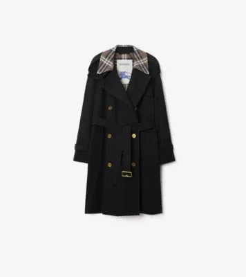 Mid-length Check Collar Castleford Trench Coat in Black - Women, Cotton