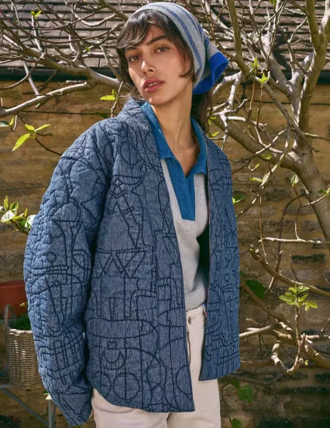 White Stuff Elodie Pure Cotton Reversible Jacket Blue Mix