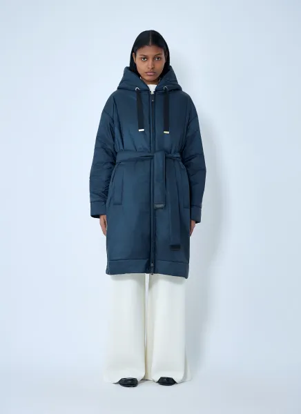 Hooded Quilted Coat with Belt