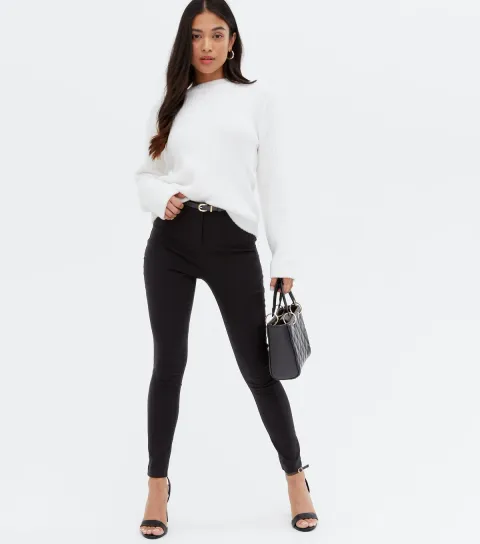 New Look Women's Petite Black Belted Slim Trousers