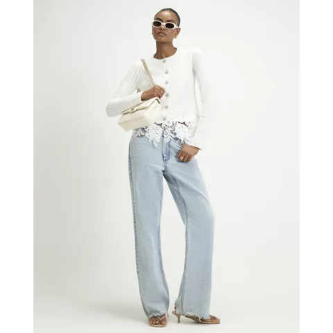 River Island Pointelle Lace Hem Cardigan