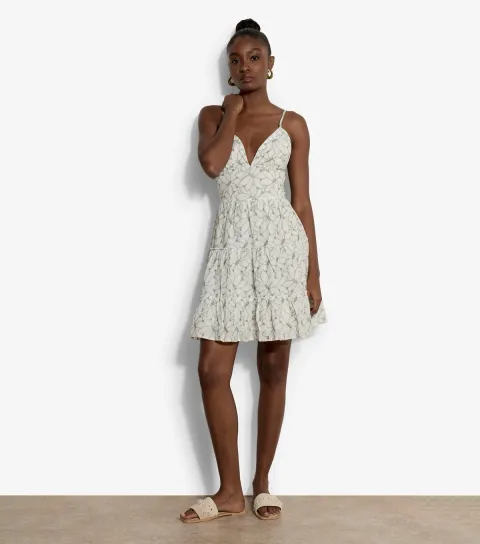 Women's White Embroidered Strappy Mini Dress