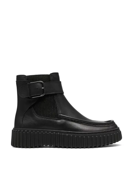 Clarks Leather Buckle Flatform Ankle Boots Black