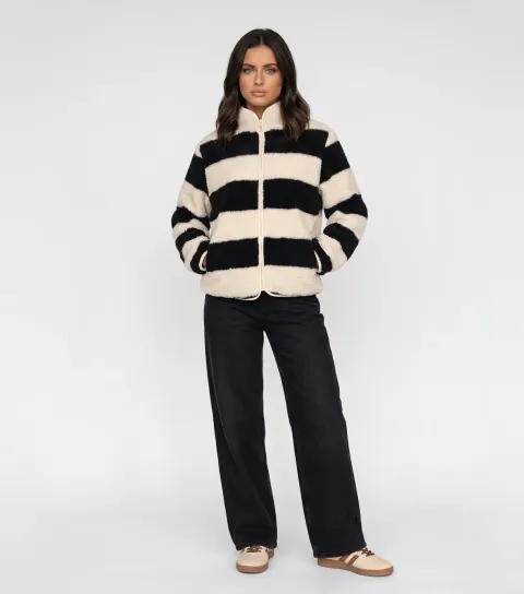 Urban Bliss Women's Black Fleece Striped Jacket