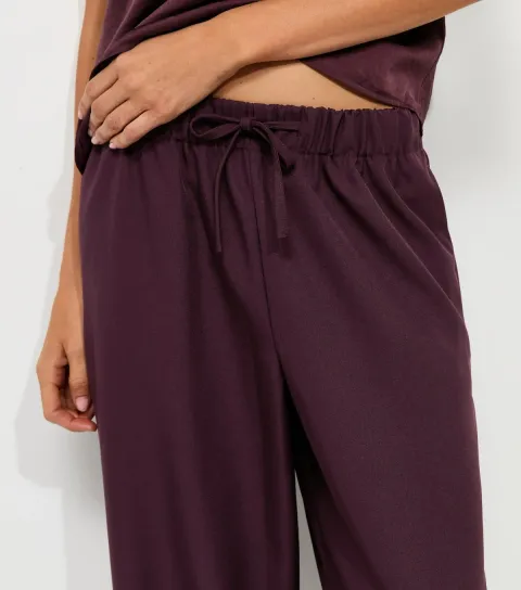 Women's Dark Burgundy Pull On Wide Leg Trousers