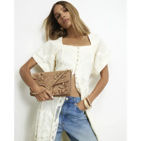 River Island Rir Flap Front 3D Flower Shoulder Bag