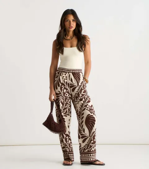 Women's Brown Border Print Trousers