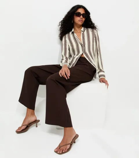 Women's Brown Striped Long Sleeve Shirt