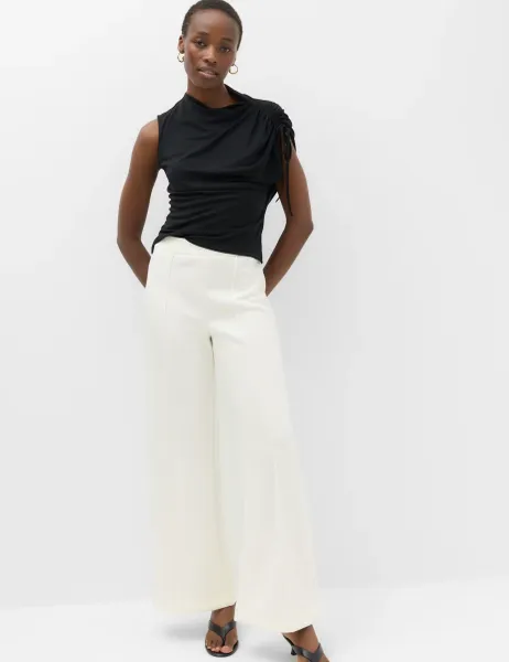 Marks & Spencer Premium Jersey Seam Detail Wide Leg Trousers Ecru