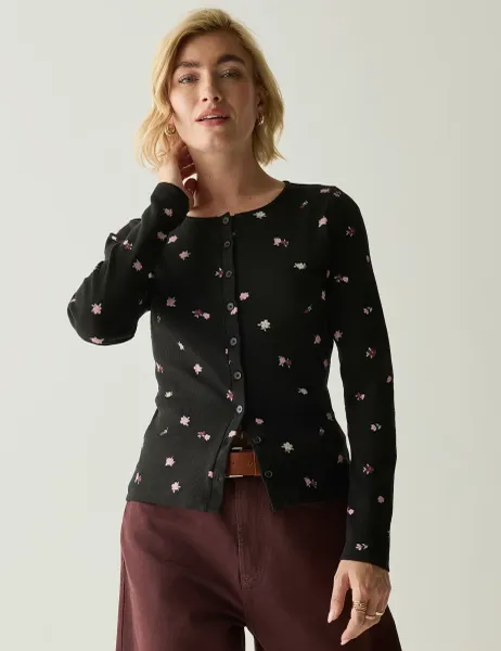 Regatta Cotton Rich Ribbed Button Detail Fitted Top Black Mix
