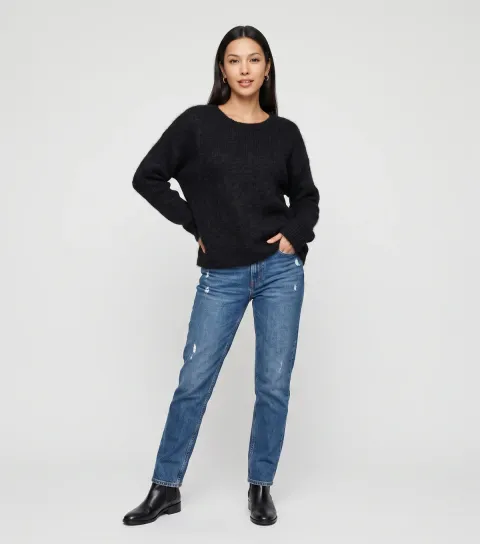 Women's Black Long Sleeves Button Up Back Jumper