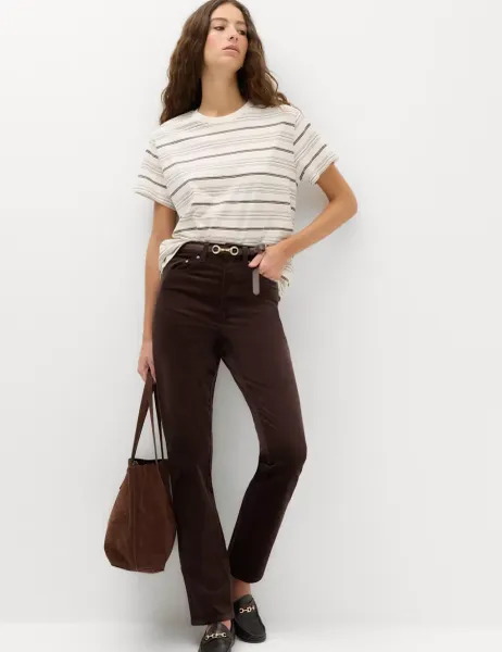 Marks & Spencer Cord Straight Leg Trousers Chocolate