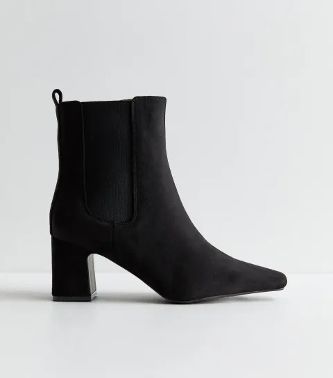 New Look Women's Wide Fit Black Faux Suede Block Heel Chelsea Boots Vegan