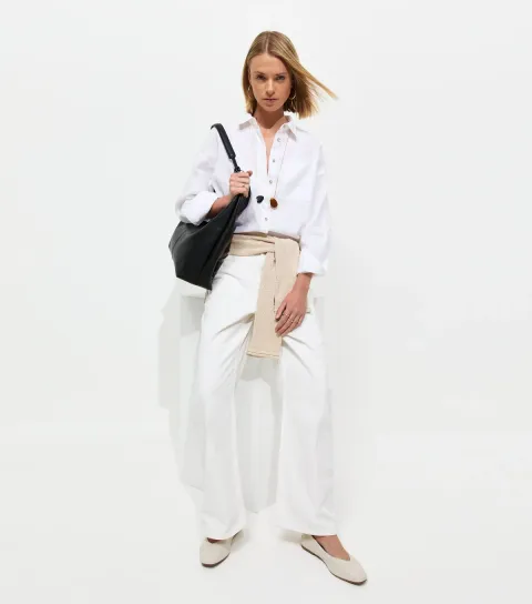 Women's White Pure Linen Oversized Long Sleeve Shirt