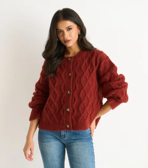 Gini London Women's Rust Cable Knit Cardigan