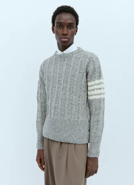 Twist Cable Knit Sweater With Four-Bar Strip