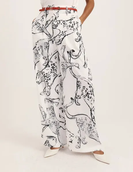 Jaguar Print Wide Leg Trousers Multi