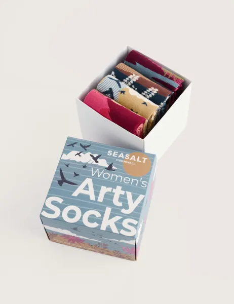 Seasalt Cornwall 4 Pack Cotton Rich Scenic Ankle High Socks Multi