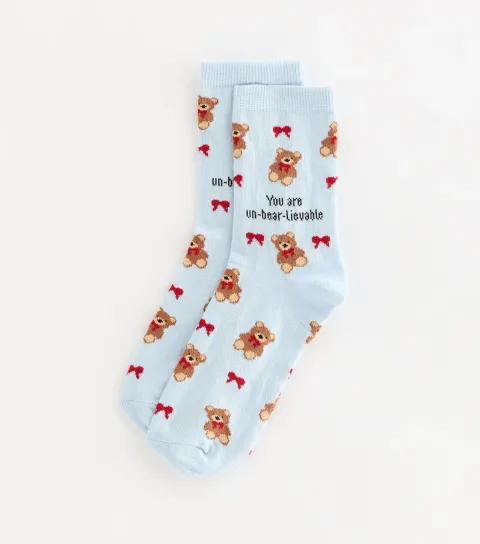Blue Cotton Rich Un-Bear-Liveable Socks