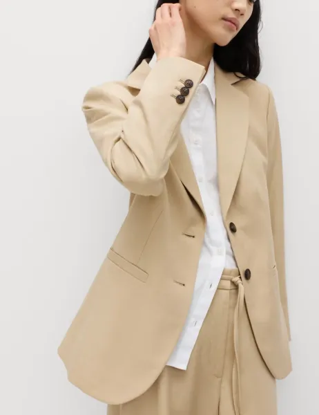 Marks & Spencer Lyocell Rich Single Breasted Blazer with Linen Sandstone