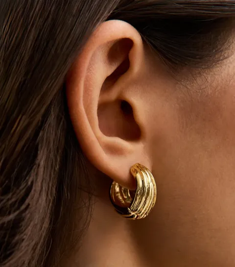 18ct Gold Plated Ribbed Chunky Hoop Earrings