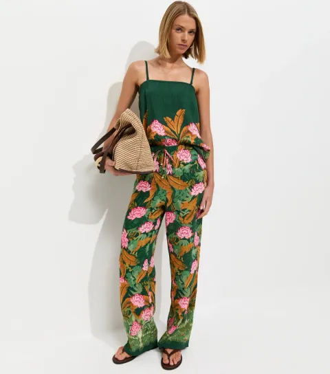 Women's Green Palm Goya Wide Leg Trousers