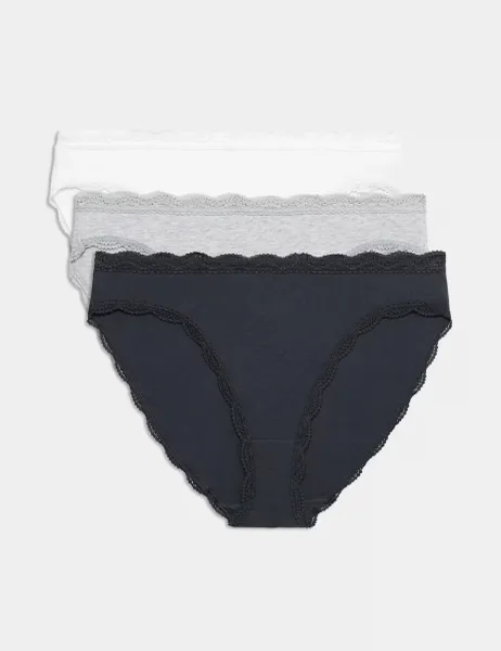 Marks & Spencer 3pk Cotton Rich High Leg Knickers Dark Pewter