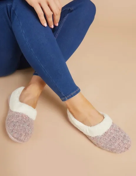 Jones Bootmaker Faux Fur Lined Round Toe Slippers Pink