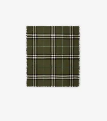 Wide Check Wool Scarf in Pea green