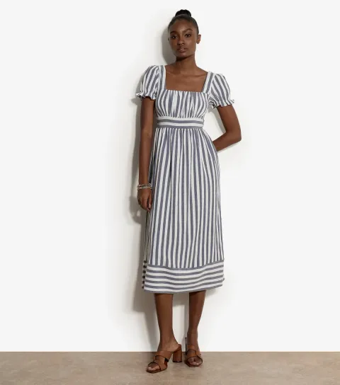 Women's Cream Striped Midaxi Dress