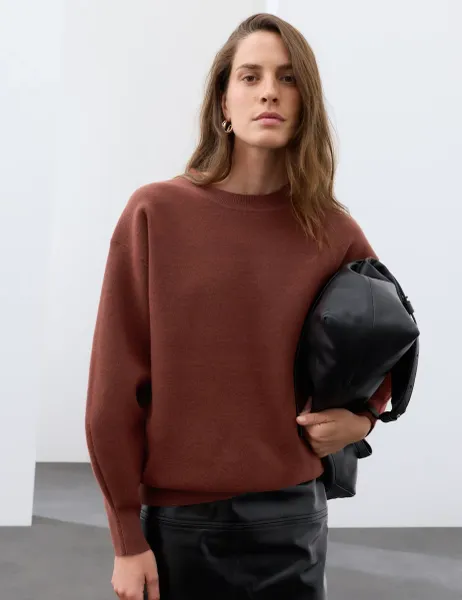 Autograph Cotton Blend Crew Neck Blouson Sleeve Jumper Spice