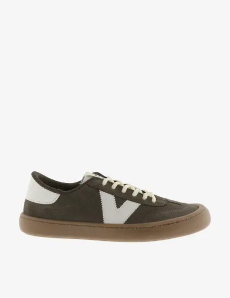 Victoria Wide Fit Leather Lace Up Trainers Khaki