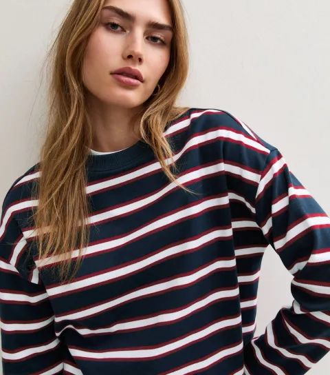 New Look Women's Premium Blue Heavyweight Cotton Long Sleeve Skater Top