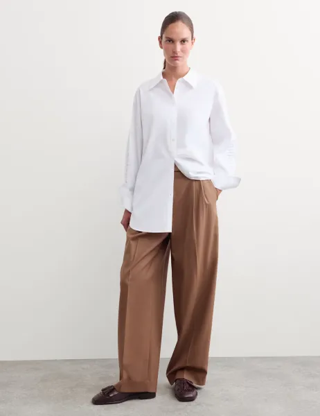 Jaeger Pure Cotton Ruffle Detail Relaxed Shirt White