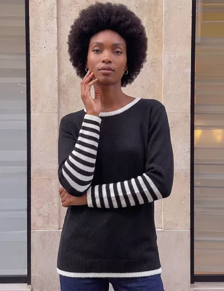 Roman Striped Two Tone Jumper Black