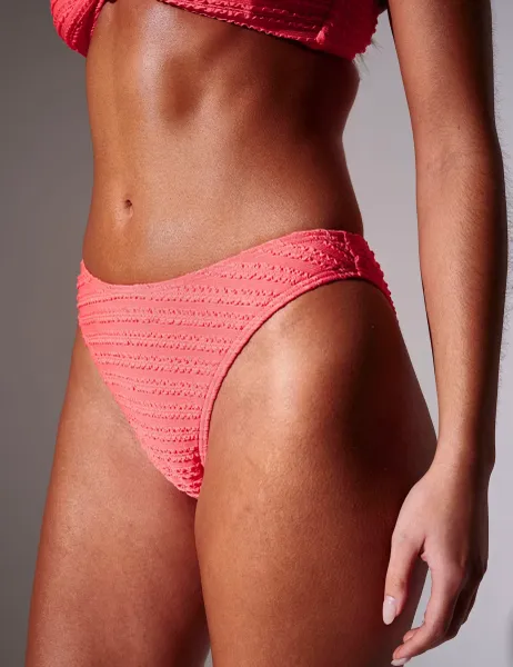 South Beach Textured High Leg Bikini Bottoms Coral