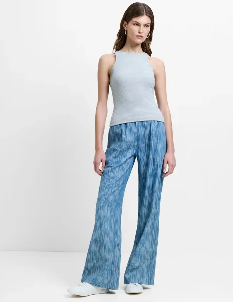 French Connection Cotton Rich Textured Wide Leg Trousers Denim Mix