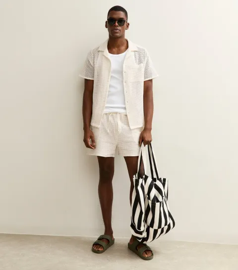 Men's White Regular Open Weave Revere Collar Shirt