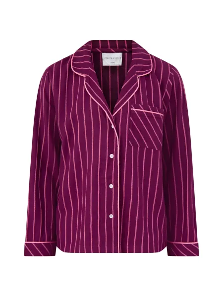 Stripe & Stare Pyjama Top – Black Cherry & Pink Stripe
