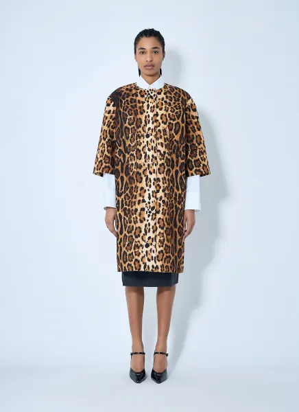 Single-Breasted Leopard Print Drill Coat