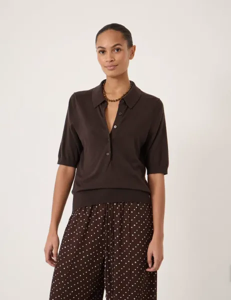 HUSH Wool Blend Polo Neck Knitted Top