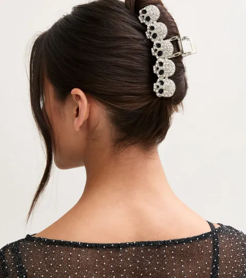 New Look Silver Tone Diamanté Skull Hair Claw Clip