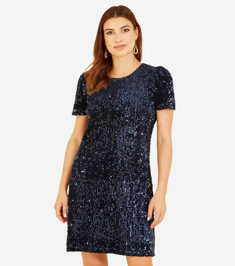 Women's Navy Sequin Shift Mini Dress