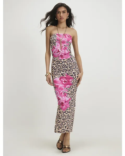 River Island Leopard Floral Bandeau Top