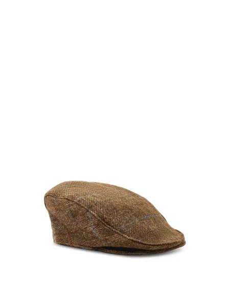 Dents Wool Fonthill Check Tweed Flat Cap - Chestnut