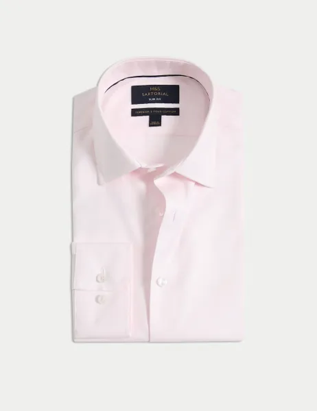 M&S SARTORIAL Slim Fit Luxury Cotton Twill Shirt Pale Pink