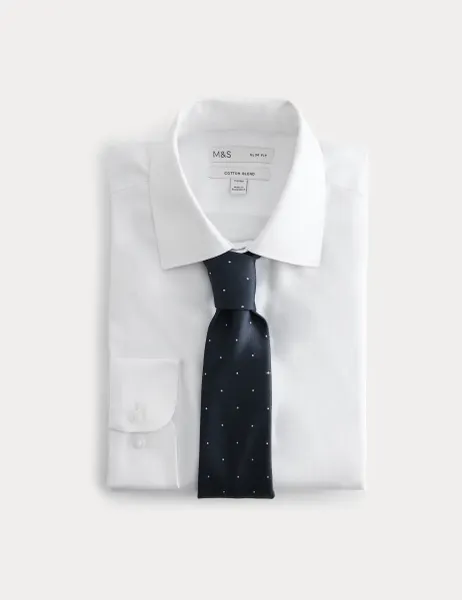 Marks & Spencer 2 piece Slim Fit Easy Iron Shirt & Tie Set Blue Mix